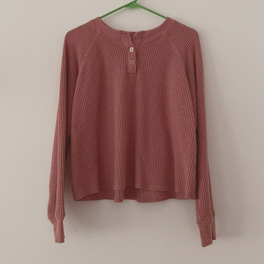 Old Navy Loose Cropped Cozy Long-Sleeve Henley T-Shirt